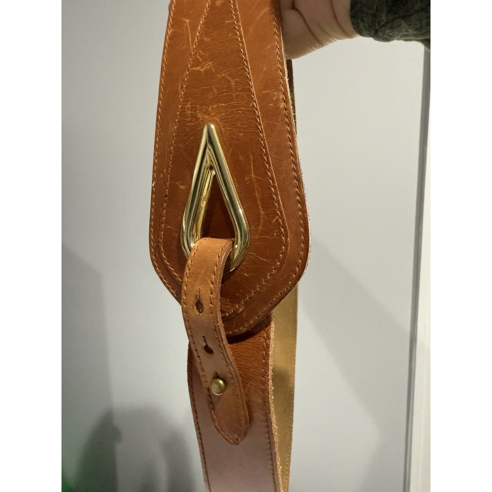 Women's B.G. Street‎ Tan Brown Genuine Leather Belt Sz Small Vintage Brass 39"